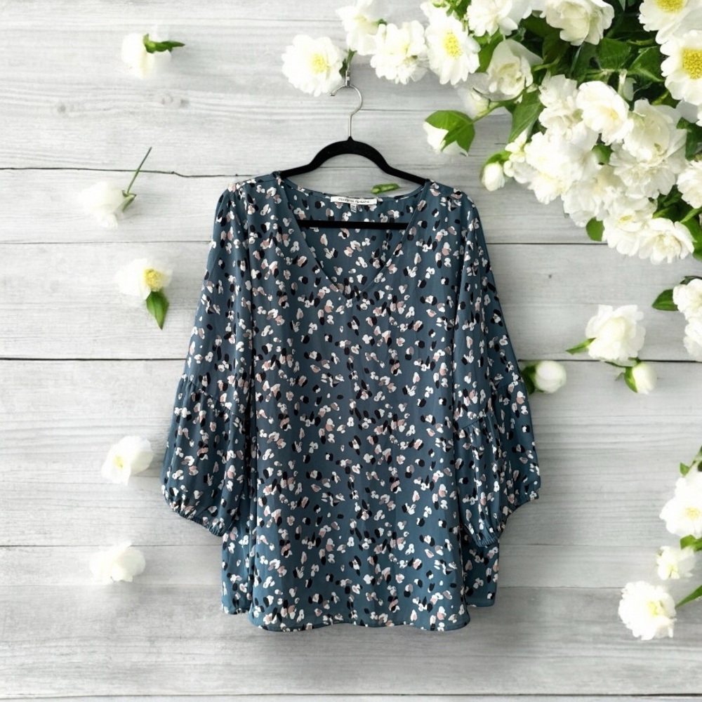Collective Concepts Blue-Green Abstract Print Top